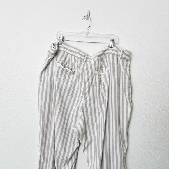 [Torrid] Tan Cream Linen Blend Striped Wide Leg Pants High Rise Casual Size 24 - Picture 5 of 12
